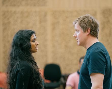 Ashnaa Sasikaran and Nicholas Watts in rehearsal at Opera North